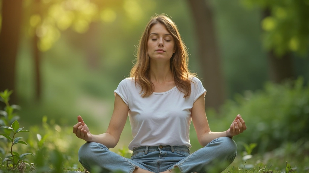 Frau praktiziert Achtsamkeit und Selbstmitgefühl in ruhiger Umgebung